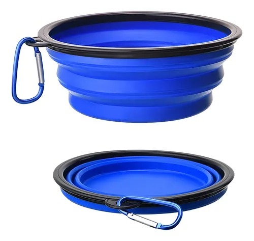 Pote Comedouro Bebedouro Portátil Retrátil Pet Cães Gatos Viagens Passeios Material Atóxico Cor Azul