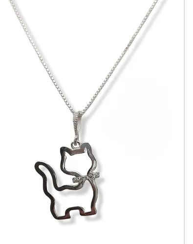 Corrente Com Pingente Gato Gatinho Pet Prata 925 45cm