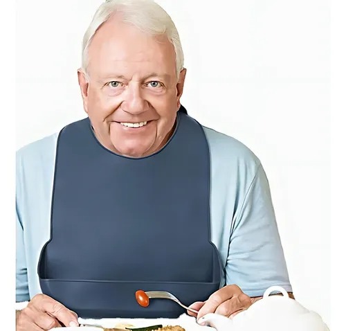 Babador Avental Babete de Silicone Grande à Prova D'Água Anti-óleo Babeiro Geriátrico Flysea Idoso Com Coletor De Comida