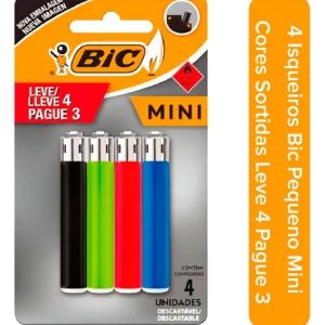 Isqueiro Mini Bic Original 4 Unidades Display Cores Sortidas