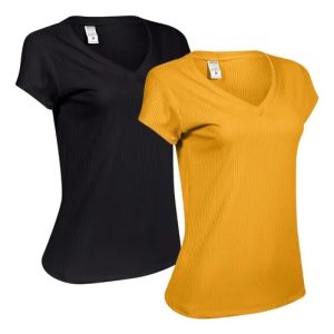 Kit 2 Babylook Blusas Feminina Manga Curta Gola V Básica