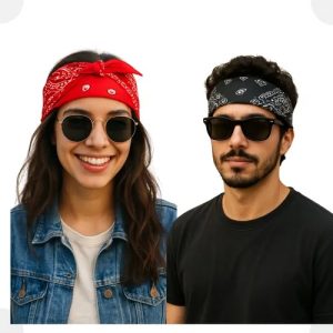 Bandana Lenço Rock Motoqueiro Cabeça Kit C/ 2 Un Cores Vermelho/ Preto Estampado Único