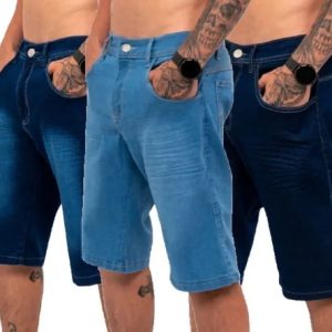 Kit 3 Bermudas Jeans Masculina Lycra Elastano