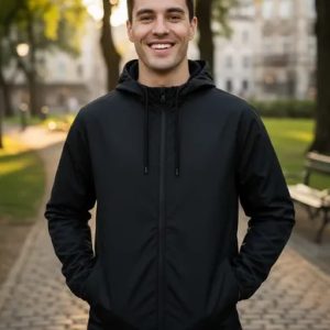 Jaqueta Corta Vento Masculina Impermeável Capuz Zíper Bolso