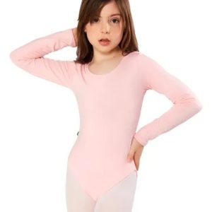 Collant Body Infantil Branco Ballet Dança Manga Longa