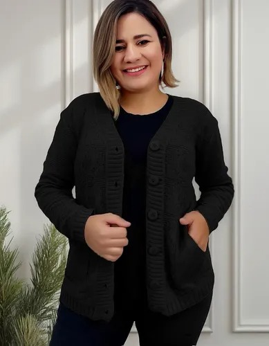 Casaco Basico Botões Tricot Inverno