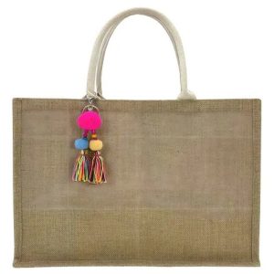 Bolsa De Praia Feminina Palha Com Zíper Chaveiro Ipermeável