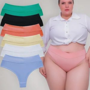 Kit 5 Calcinha Plus Size Cintura Alta Fio Dental Cós Duplo