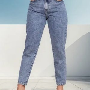 Calça Mom Jeans Feminina Cintura Alta Marmorizada