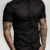 Camisa Social Lisa Masculina Manga Curta Slim Fit