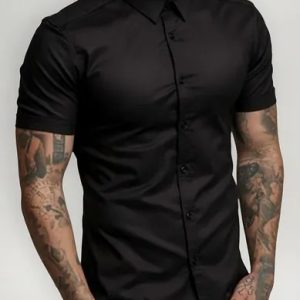 Camisa Social Lisa Masculina Manga Curta Slim Fit