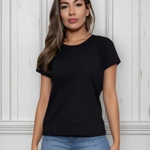 Camiseta Feminina Básica Algodão Lisa Branca Preta