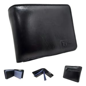 Carteira Em Couro Bovino Premium Preta Completa Acomoda Rg Cor Preto