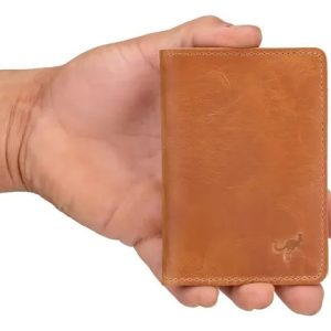 Carteira Porta Documentos Vertical Couro Legítimo Compacta Cor Marrom-claro