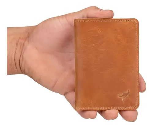 Carteira Porta Documentos Vertical Couro Legítimo Compacta Cor Marrom-claro