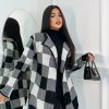 Kimono Xadrez Tricot Feminino Sobretudo Grosso Inverno