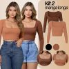 Kit 2 Blusa Feminina Cropped Manga Longa Canelada P M G