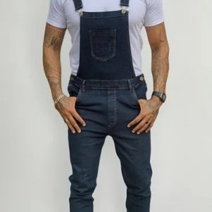 Macacão Jeans Masculino// Azul Destroyer Jardineira Skinny//