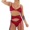 Conjunto Lingerie Cinta Liga Completo Sexy Luxo Renda Sutiã