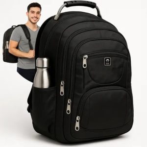 Mochila Masculina Faculdade Impermeável Para Notebook Resistente Alça Reforçada Feminina Grande Cor Preto Desenho do tec