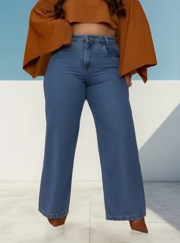 Calça Jeans Feminina Wide Leg Plus Size
