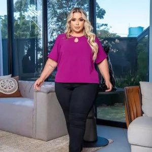 Blusa Feminina Lisa Manga Curta Clássica Casual Plus Size