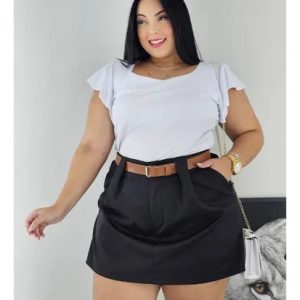 Short Saia Plus Size Alfaiataria Com Cinto Várias Cores