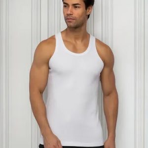 Regata Masculina Lisa Decote Costas Fechado Canelada Algodão