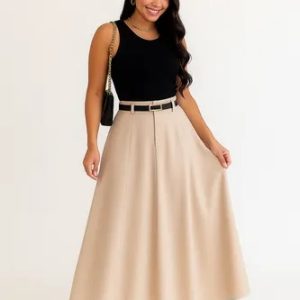 Saia Longa Godê Social Evangélica Alfaiataria Bolsos Rodada