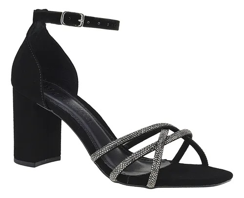 Sandália Salto Alto Saltinho Tiras Strass Original Moda Look