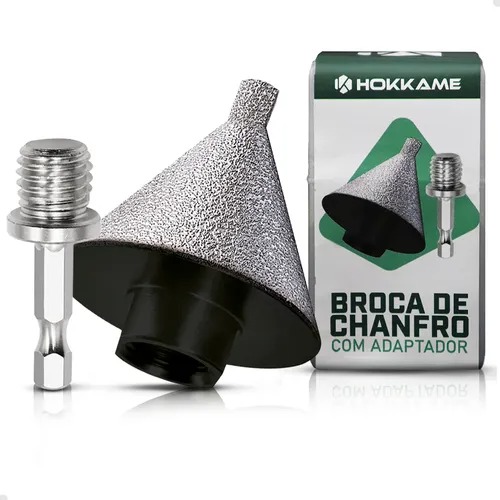 Broca Cônica Diamantada Chanfro Hokkame 9-50mm M14 Para Esmerilhadeira C/ Adaptador Para Furadeira Fura Porcelanato