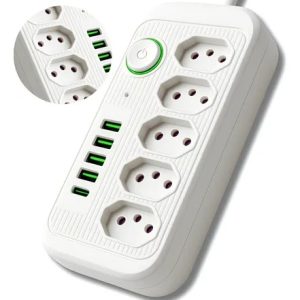 Extensão Eletrica 5 Tomadas E 4 Usb 1 Pd Led Tipo C Bivolt Branco