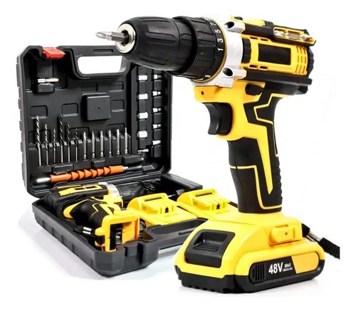 Parafusadeira Furadeira 48v Profissional 2 Baterias Sem Fio Cor Amarelo