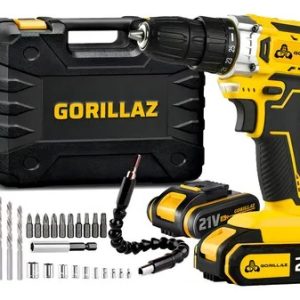Parafusadeira Furadeira Impacto 2 Baterias 21v + Acessórios Amarelo Gorillaz GRZ-21N