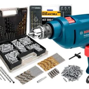 Furadeira De Impacto 3/8 10mm GSB450RE-300P Re Bosch Com Jogo De Brocas Bits E Buchas 300 Peças The Black Tools