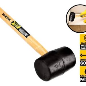 Martelo De Borracha Preta 60mm Marreta 16oz Cabo De Madeira