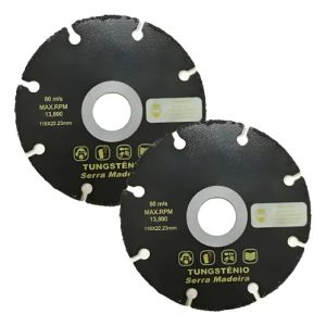 02 Disco Tungstênio Madeira P/ Esmerilhadeira Serra 22,23mm Preto