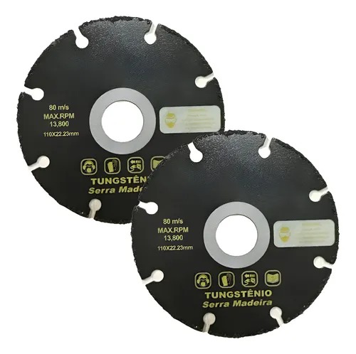 02 Disco Tungstênio Madeira P/ Esmerilhadeira Serra 22,23mm Preto