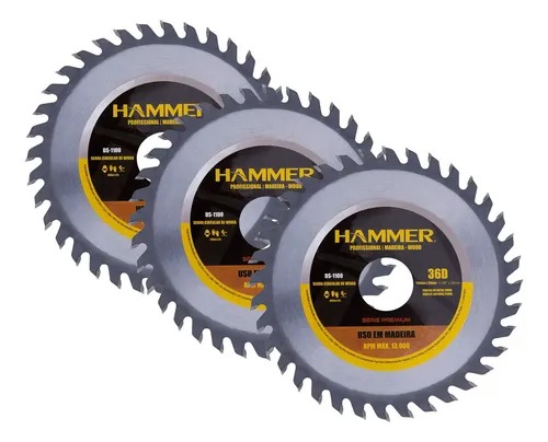 Kit 3 Peças Disco Serra Circular Hammer 4.3/8 X 36d